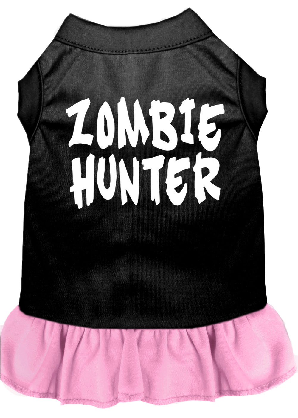 Zombie Hunter Screen Print Dress Black with Light Pink Lg